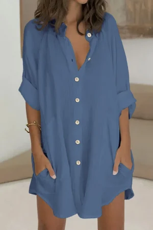 Plus Size Women's Elegant Solid Colour Shirt V-Neck Solid Button Casual Out Shirt Single Row Button Solid Colour Casual Loose