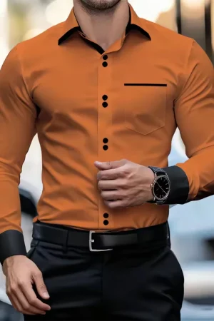 New men's lapel long sleeved shirt, long sleeved, casual, classic, spliced, elastic, men's business office suit plus size shirt