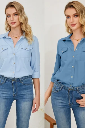 Jeans Shirts American New Fashion Spring Autumn Women's Casual Loose Turn-down Long Sleeve Single-breasted Denim Shirts Female