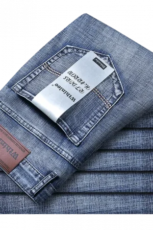 Wthinlee New Business Men's Jeans fleece Casual Straight Stretch Fashion Classic Blue Black Work Denim Trousers Male Clothing