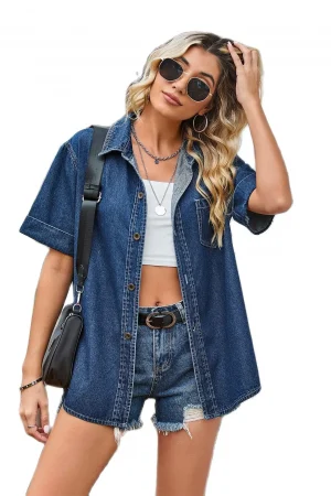 2023 New Women's Summer Short Sleeve Denim Shirt Fashion Versatile Loose Thin Jeans Coat Top Casual Female Clothing S-XL