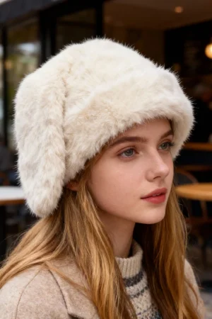 1pc Women's Autumn and Winter New Cute Rabbit Ear Plush Hat,Warm Ear Protection and Cold Proof Mongolian Hat,Outdoor,Shopping