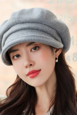 Women's Beret Hat Trendy Japanese Style Furry Octagon Chic Thick Warm Rolled Brim Solid Color Autumn Winter Daily Casual