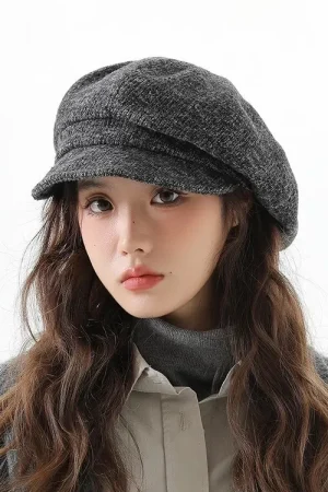 Women's Japanese Retro Beret Hat Winter Warm Solid Color Artist Newsboy Cap Octagonal Wool Felt Vintage Style