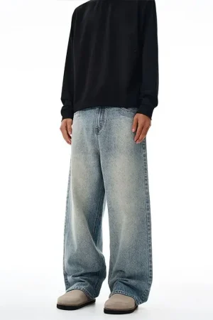 Men's Plus Size Fashionable Spring And Autumn Washed Straight Leg Jeans Retro Versatile Loose And Worn-out Casual Pants New