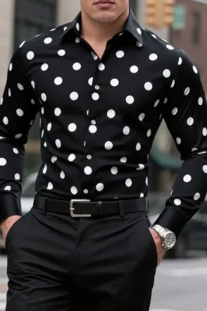 Men's shirt long sleeve shirt spotted lapel button casual outdoor breathable comfortable fashion trend new versatile clothing