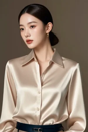 2025 Summer Women's Satin Shirts Elegant Plain Long Sleeve Blouse Office Lady Button-Up Shirt Top Female Shirts Blouse Autumn