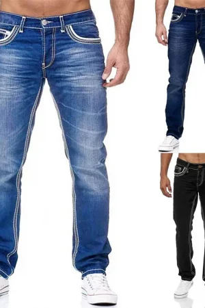 Straight Jeans Men Washed no hole Jean Spring Summer Boyfriend Jeans Streetwear Loose Cacual Designer Long Denim Pants Trousers