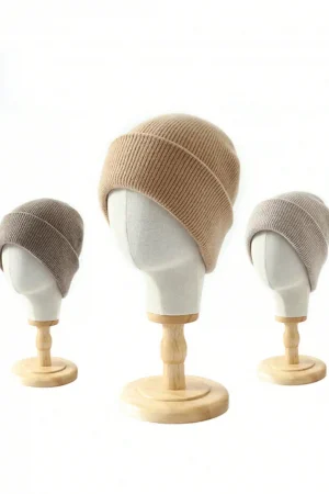 100shmere Women's Thick Flanged Pullover Hat For Winter Warmth Solid Color Knitted Hat Y2k Fashionable Brimless Hat