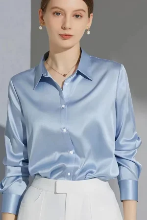 All-match Satin Finish Shirts And Blouses Women Clothing Casual Top OL Long Sleeve Button Elegant Shirts French Solid Blouses