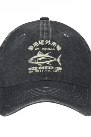 Japanense Tsukiji Fish Market Washed Tokyo Japan Baseball Cap Sun High Quality Washed Trucker Hat Female Male Snapback Cap