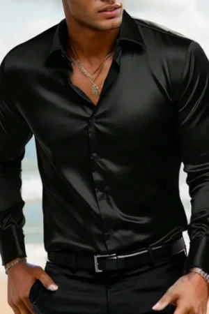 2024 New Spring And Autumn Men's Shirt Solid Color Business City Leisure Lapel Cardigan Slim Long Sleeves Tops