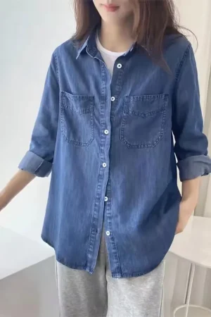 2025 New Fashion Women Shirt Spring Autumn Denim Shirt Jacket Long Sleeves Elegant Ladies Jeans Blouse Female Casual Cowboy Tops