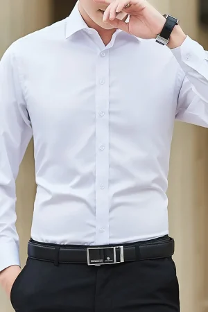 New Plus Size Men Solid Color Business Shirt Fashion Classic Basic Casual Slim White Long Sleeve Shirt Brand Clothes